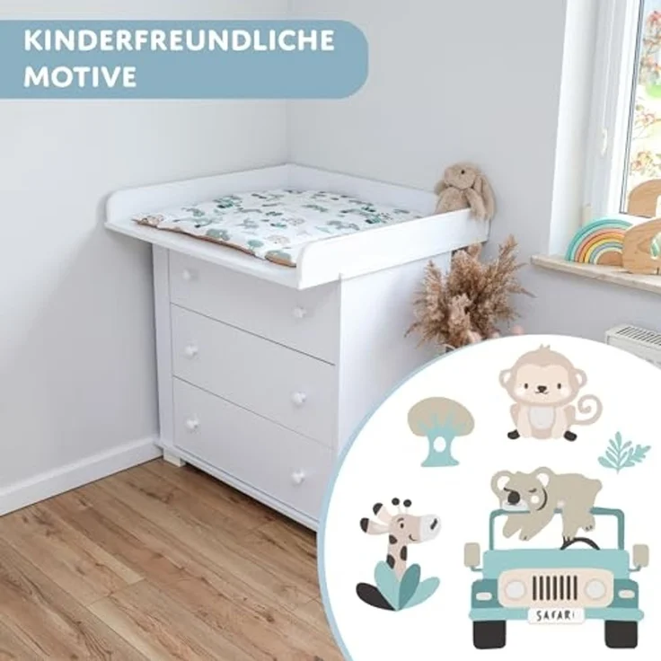 Wickelauflage für Babys 75x72 cm - Weiche Baumwolle, Abwaschbar - Wickelkommode & Wickeltischauflage Afrika – Bild 5