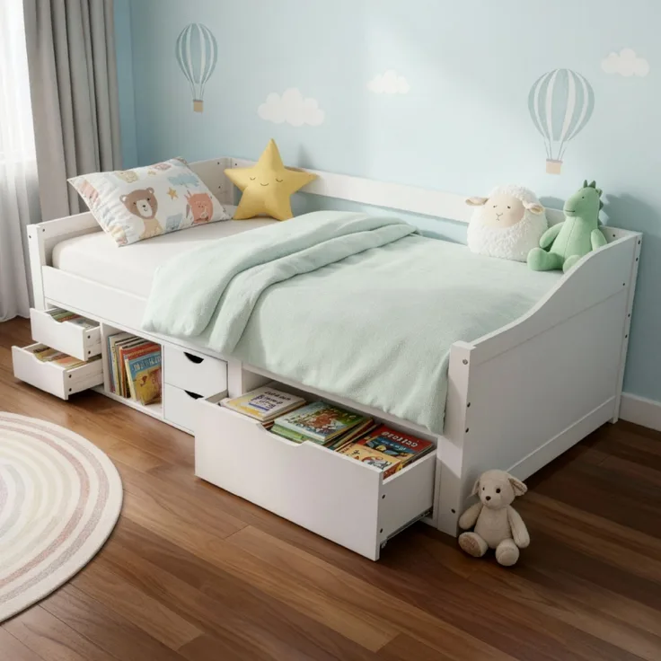 Juskys 'Nalu' Funktionsbett - mit Lattenrost & Schubladen - für Kinder - Gästebett - Holz Weiß