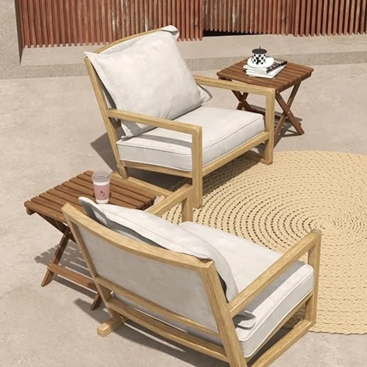 Outsunny Gartentisch Beistelltisch Outdoor, 2er-Set klappbrer Holztisch aus Holz (Campingtisch, 2-St, Klapptisch), für Garten, Balkon, Teak, 45 x 45 x 45 cm – Bild 2