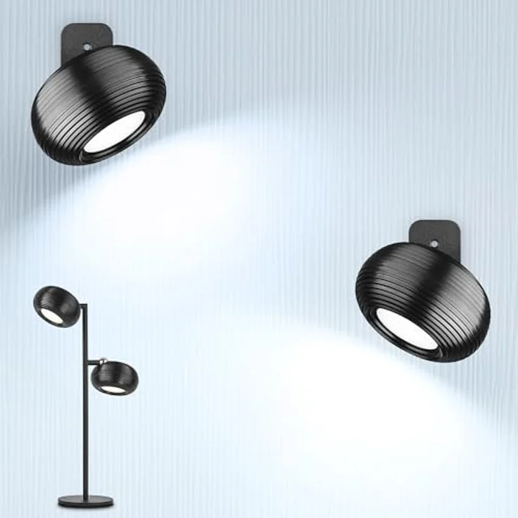 LuminexDesigns 2er Set Akku Wandleuchte Innen LED Kabellos Wandlampe Magnetisch, 360° drehbare USB Ladefunktion, Touch Dimmbar – Moderne LED Wandlampe für Wohnzimmer, Schlafzimmer, Flur Schwarz – Bild 1