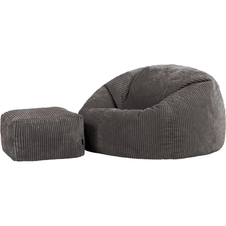 Icon Kingston XXL Sitzsack Cord mit Hocker, Dunkelgrau, Sitzsack Erwachsene mit Füllung, Bean Bag, Cord Sessel, Lounge Sessel, Lounge Stuhl, Schlafzimmer, Wohnzimmer, Wohnzimmer Möbel – Bild 1