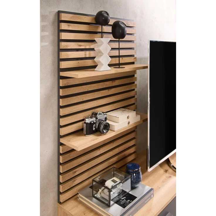 moebel-dich-auf Wohnwand ANCONA, (Artisan Eiche Nb. / anthrazit, Wandboard in Lamellenoptik + Lowboard + Vitrine), inkl. LED-Beleuchtung – Bild 7