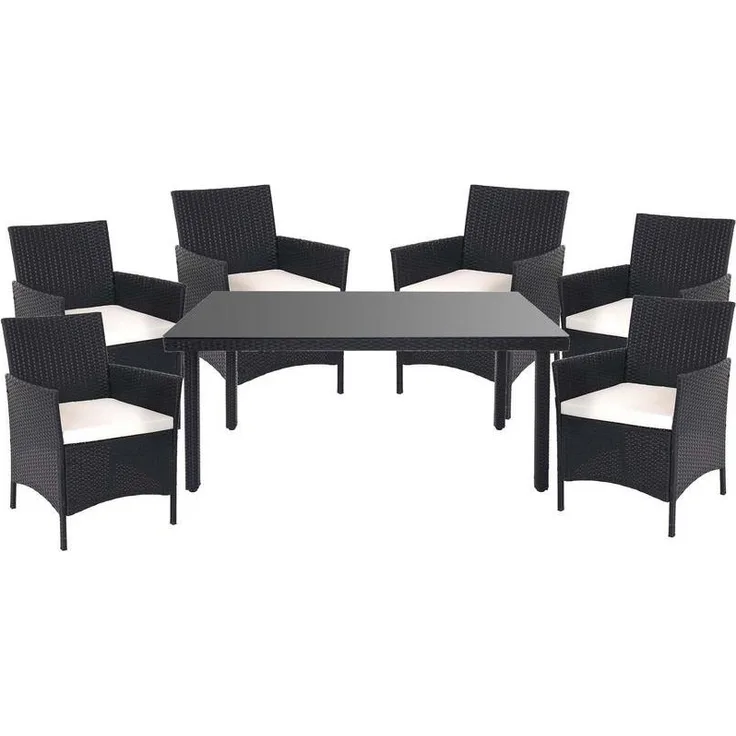HHG - Poly-Rattan-Garnitur Hamar, Gartenmöbel Balkon-Set Sitzgarnitur anthrazit, Kissen creme