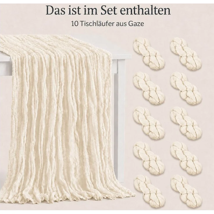 JASLIFE Tischläufer Käsetuch Gaze im boho deko herbst tischläufer (10-tlg, 55 x 300 cm, 90 x 300 cm), Natürliche Faltenstruktur, weich fallend, vielseitig dekorierbar – Bild 2