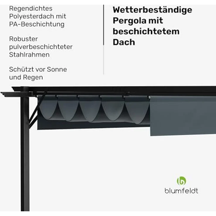 Blumfeldt Pergola 3x3 m - Wetterfestes Polyesterdach, Pulverbeschichteter Stahlrahmen, Ganzjährig Nutzbar, Einfache Montage, Modernes Design Für Garten & Terrasse – Bild 2