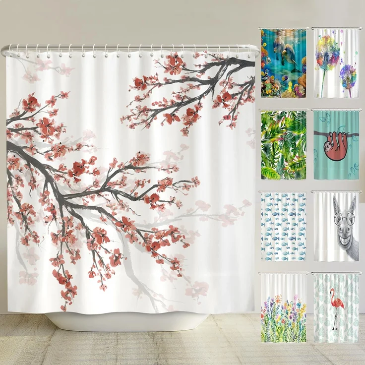 arteneur® - Kirschblüte - Anti-Schimmel Duschvorhang 240x200 - Recycelt mit Öko-Tex Standard 100 - Beschwerter Saum, Blickdicht, Wasserdicht, Waschbar, 16 Ringe