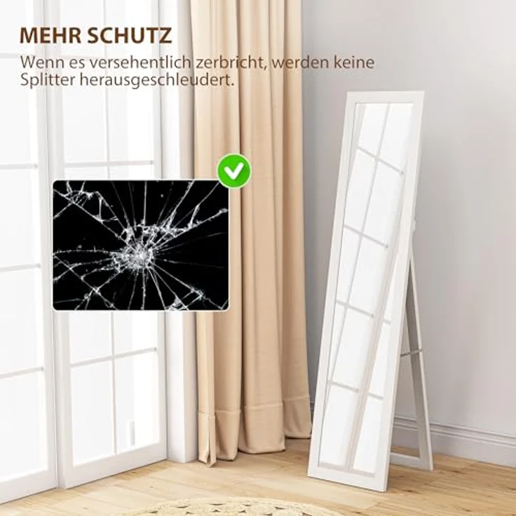 HOMCOM Standspiegel mit Ständer und Haken (Stehspiegel, 1-St, Wandspiegel), für Wohnzimmer, Schlafzimmer, Weiß – Bild 7