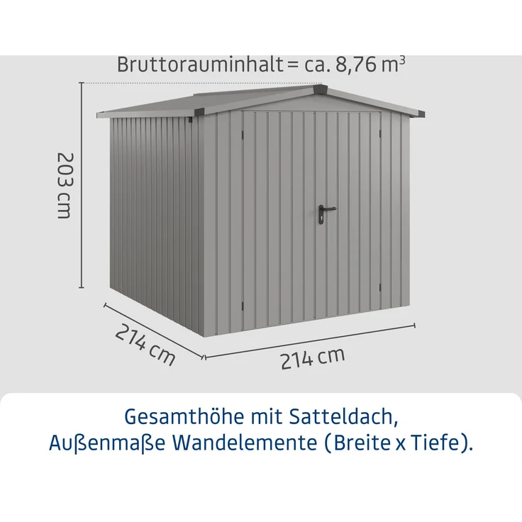 Hörmann Ecostar Metall-Gerätehaus "Euroline Trend" mit Satteldach ESD 5, graualuminium, 214 x 214 cm,2-flüglige Tür – Bild 3