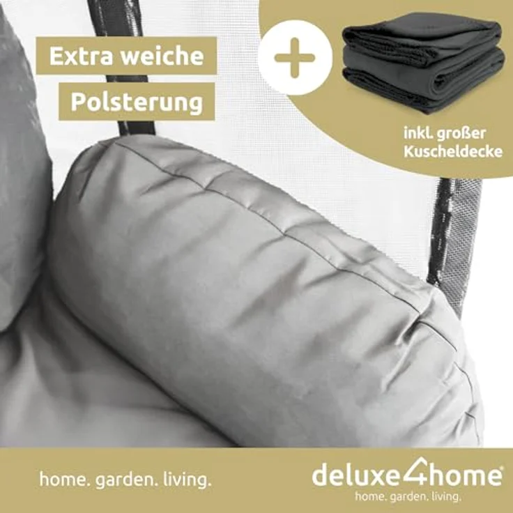 deluxe4home Hängesessel Hängekorb mit Gestell I Terrassenschaukel Hängeschaukel, inkl. Polster und Kuscheldecke – Bild 4