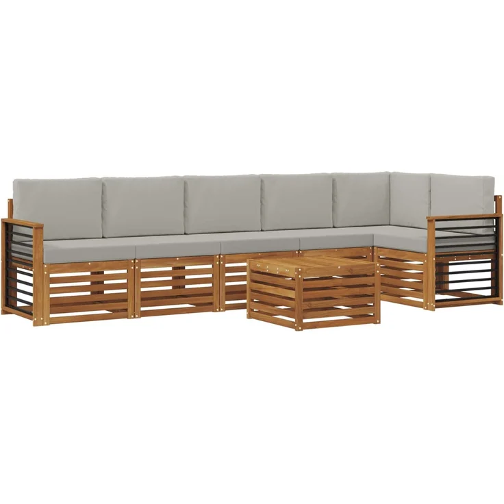 vidaXL Outdoor-Sofagarnitur 7 stk. 6-Sitzer Natur und Hellgrau 3374941 – Bild 2