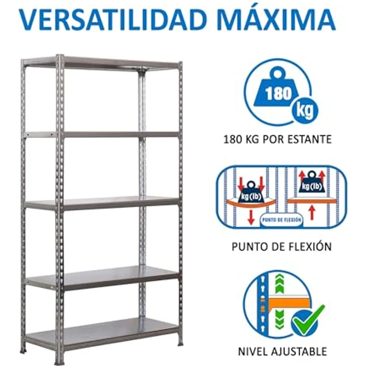SimonRack Metallregale, 2000 x 1000 x 500 mm, 5 Regalböden, 180 kg Flexion-Punkt, Industrie-Regal, Grau/Galva - Simonclick – Bild 6