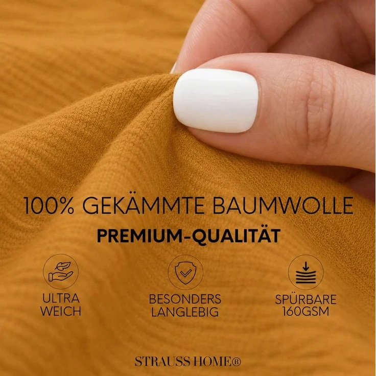 Strauss Home Spannbettlaken Premium, Gummizug: Rundumgummi, 150gr/m2 Premium Jersey 100% Baumwolle – Bild 1