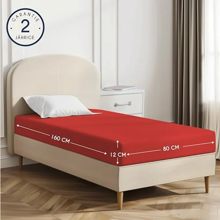 Dreamzie - Spannbettlaken 80x160 cm - Baumwolle Oeko Tex Zertifiziert - Rot - 100% Jersey Spannbetttuch 80x160 – Bild 3