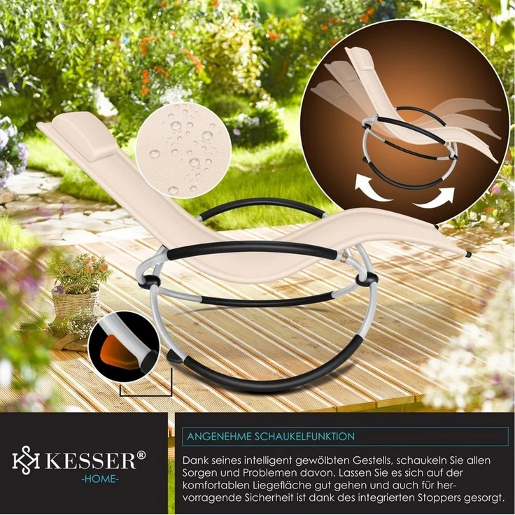 KESSER® Relaxliege Liegestuhl | Gartenliege | Gartenstuhl | Klappstuhl faltbar | Schwungliege | Schaukelsessel | ergonomische Relaxsessel | wetterfest | 180 kg Belastung | 174 x 78 x 89 cm Beige – Bild 3