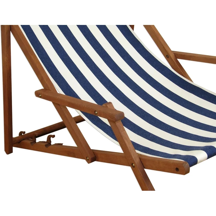 ERST-HOLZ Gartenliege Holz-Liegestuhl Sonnenliege Strandliege mit Stofffarbe Blau/Weiß – Bild 9