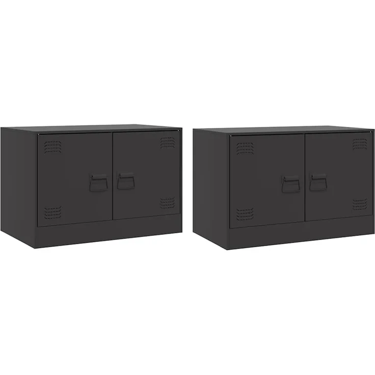 2 pcs TV-Schrank, Lowboard Schwarz 67x39x44 cm Stahl – Bild 2