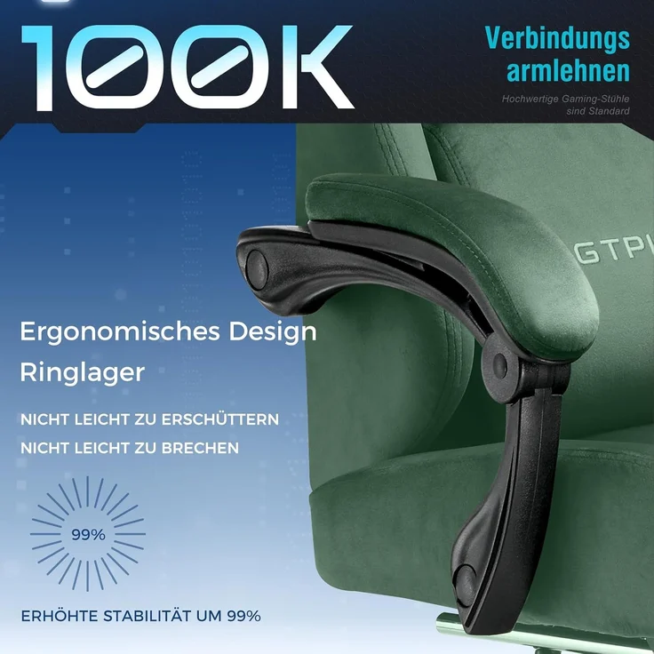 GTPLAYER Gaming Stuhl, Atmungsaktiver Bürostuhl, bürostuhl ergonomisch, Hochwertiger - Stoff, Ergonomischer PC Stuhl, 160° Verstellbare Rückenlehne und ausziehbare Fußstütze, Grün – Bild 5