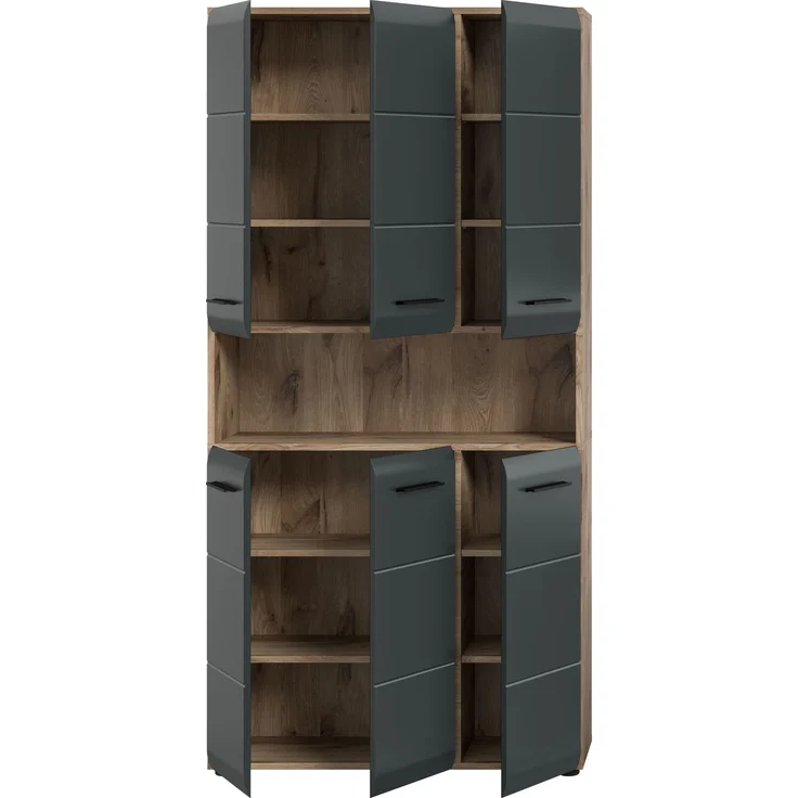 Mehrzweckschrank (B/H/T: 90x185x30 cm) in schwarz matt und Nox Oak Nachbildung – Bild 3