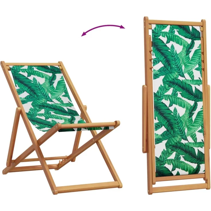 vidaXL Strandstühle 2 Stk. Klappbar Blattmuster Stoff und Massivholz 3214500 – Bild 6