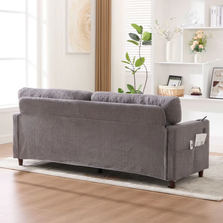 Zweisitzer-Sofa Chenille-Bezug, extraweiche Polsterung & hochverdichteter Schaumstoff, USB‑C, dimmbare LED‑Leiste,hellgrau – Bild 5
