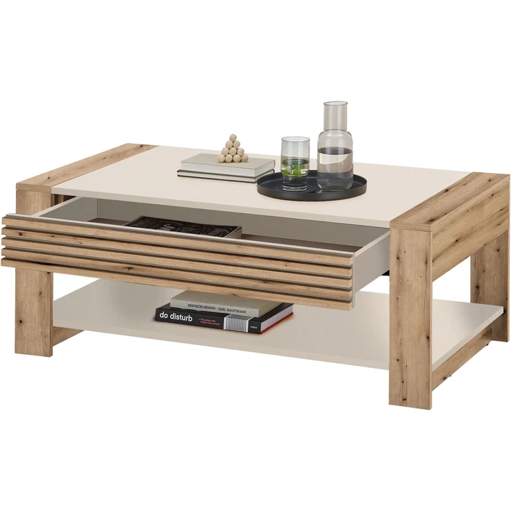 Couchtisch >Felipe< Schublade, Artisan Eiche Dekor, kaschmir - 108x42x60cm (BxHxT) – Bild 2