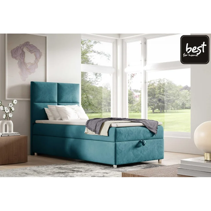 Best for Home Boxspringbett K2 SINGLE mit Bettkasten (Turkis 70x200) – Bild 2