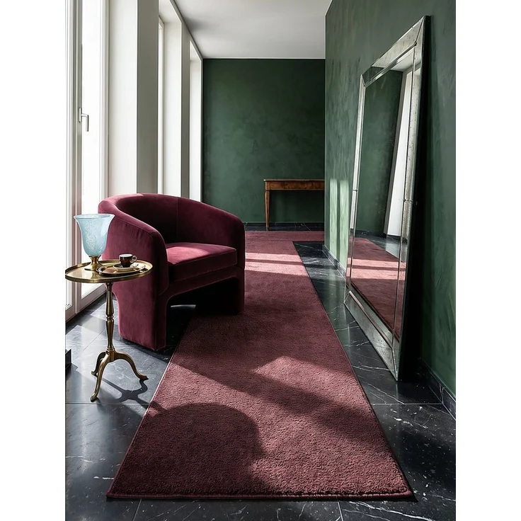KADIMA DESIGN Teppich ALDAN Teppichläufer Bordeauxrot 80x150 Uni Polyester Antirutsch, Läufer, Höhe: 18 mm, Trittschalldämmend, Strapazierfähig, Fußbodenheizung geeignet – Bild 2
