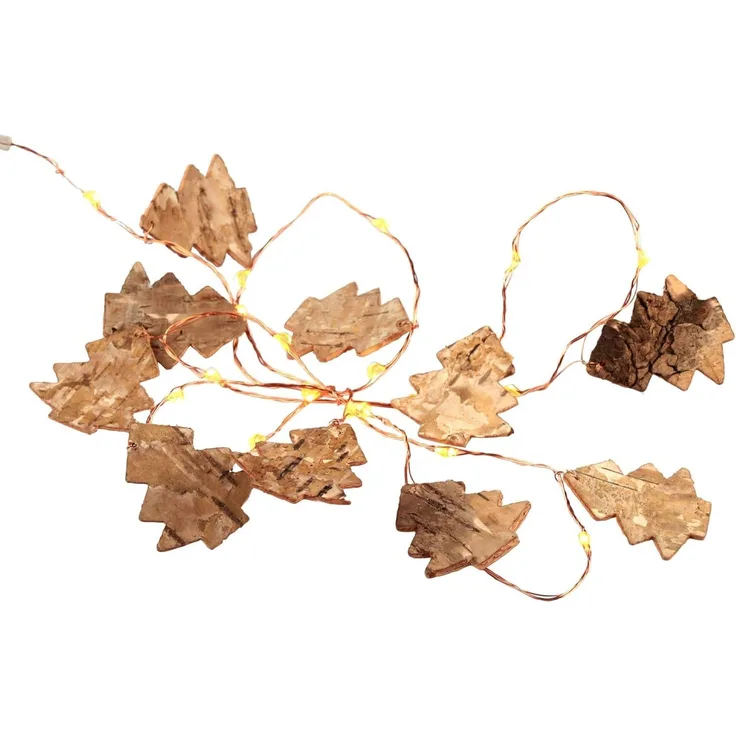 hellum LED Kupferdraht Lichterkette mit Tannenbäumen, 20 LED warmweiß, Tannenbäume aus Holz, batteriebetrieben (3x AA), 520477