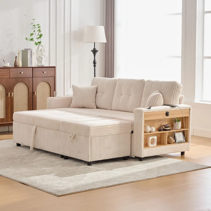 ZUBALIYA Sofa 144x85 cm, mit LED - Beleuchtung, mit USB - Anschluss, mit Stauraum, mit Ablageflächen, mit Ausziehbett – Bild 18