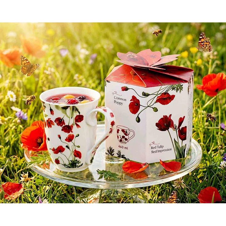 DUO Spring in bloom Becher 460 ml RED FLOWERS in dekorativer Box, New Bone China Porzellan – Bild 8