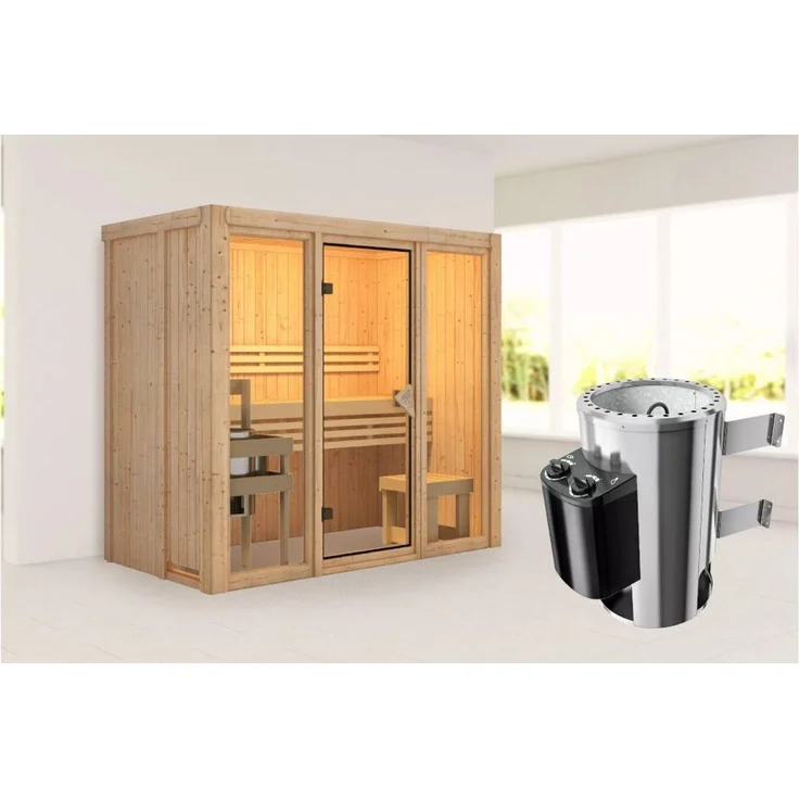 Karibu Sauna Avari 2 mit 3,6kW Plug&Play Ofen integrierte Steuerung – Bild 1