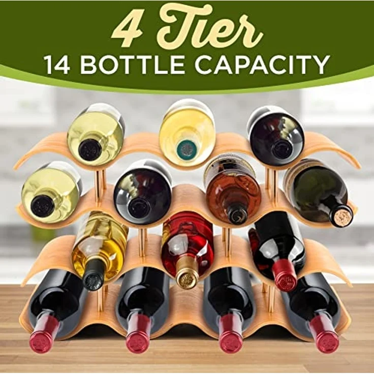 SereneLife Aufbewahrungsregal mit 14 Flaschenfächern, 4 Etagen, modulares Weinregal, Braun – Bild 3