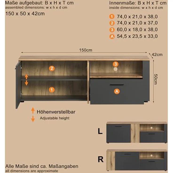 Wohnwand Esteban in grau und Eiche Evoke 340 cm – Bild 15