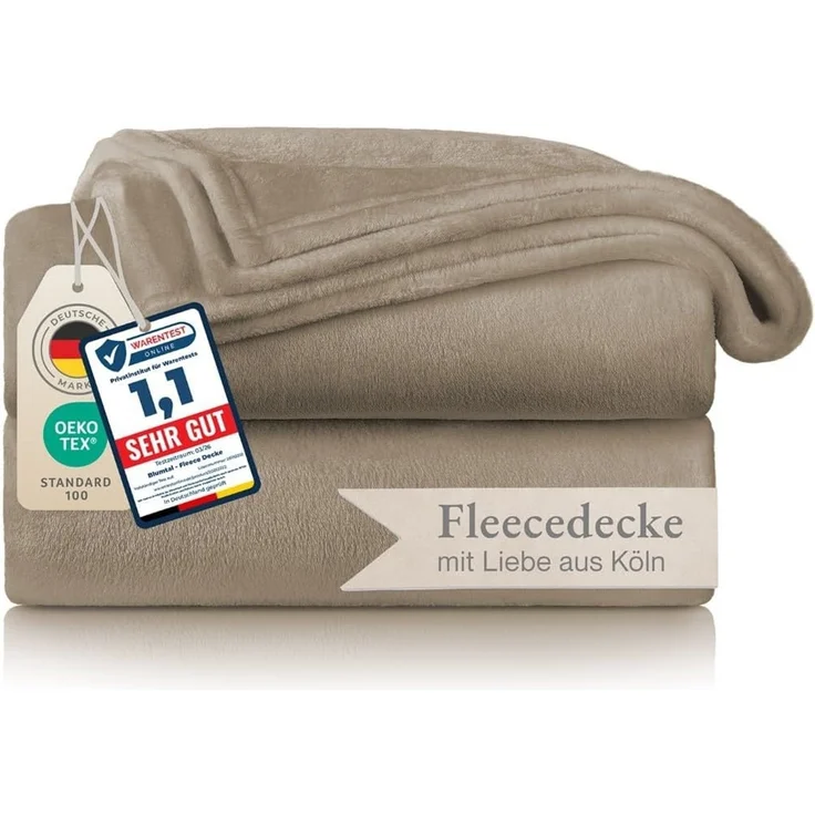 Blumtal Kuscheldecke flauschig - Oeko-TEX zertifizierte Fleecedecke 150x200 cm - Wohndecke 150x200 cm - Taupe Decke - Wohn- & Kuscheldecke Fleecedecke Taupe – Bild 1