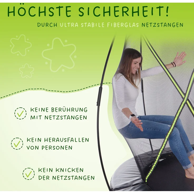 KINETIC SPORTS 'Ultimate Pro' Premium Outdoor Trampolin, für Kinder und Erwachsene, AirMAXX Sprungtuch, mit Leiter, Fieberglas, bis zu 160 kg, Schwarz-Neongrün, Ø 366 cm – Bild 3