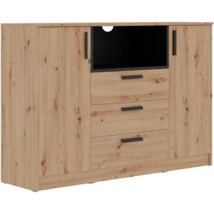 Marmex Möbel Grant 17A 2-türige Kommode mit Schubladen, hohe TV-Kommode, Kommode für das Schlafzimmer, laminierte Spanplatte, artisan Eiche+schwarz, 137x95x40 cm