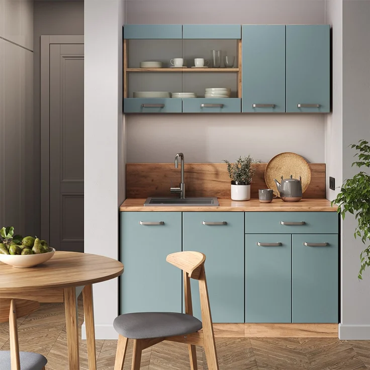 Küchenzeile R-Line Blau-Grau/Goldkraft Eiche 140 cm , AP Eiche Vicco – Bild 4