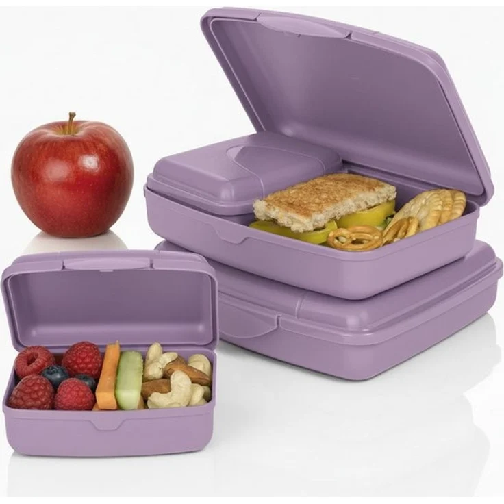 Hausfelder Lunchbox Brotdosen 4er Set flach violett, Kunststoff, (4er Set, 4-tlg, 2 große Brotdosen und 2 kleine Snackboxen), spülmaschinengeeignet, langlebig, bruchfest, BPA-frei – Bild 4