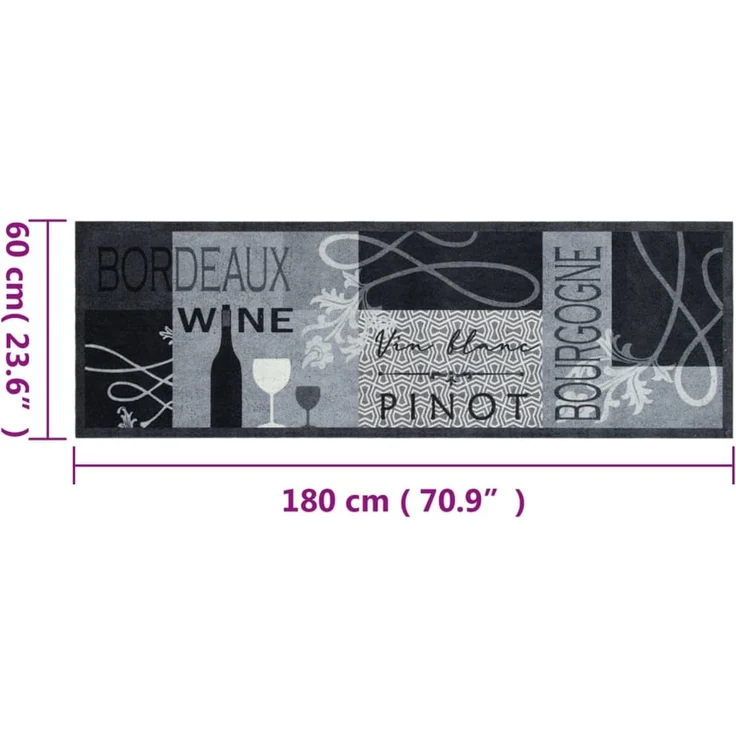 vidaXL Küchenteppich Waschbar Wein Grau 60x180 cm Samt 4005600 – Bild 5