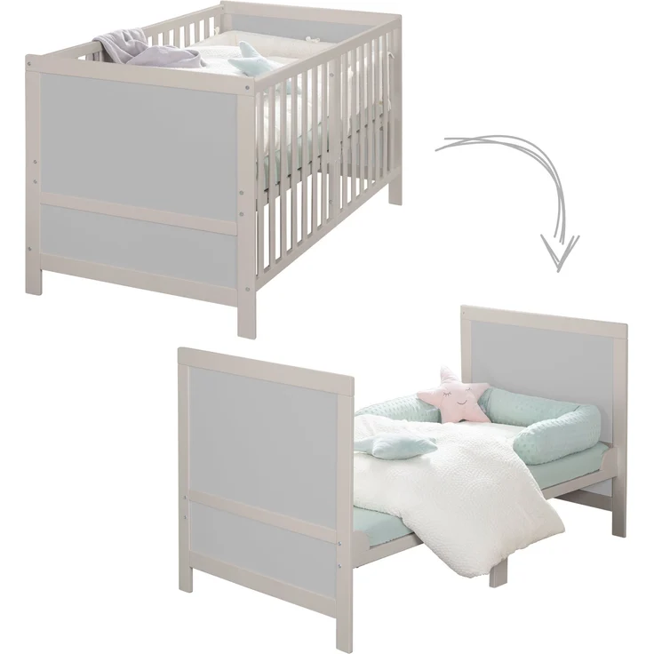 roba Babybett EASY SLEEP 70 x 140 cm inkl. Umbauecken - Mitwachsendes Gitterbett 3-fach höhenverstellbar - 3 Schlupfsprossen - Holz natur / grau – Bild 3