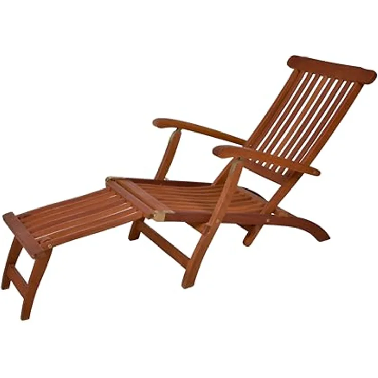 DELUKE Deckchair NINA, mehrfach verstellbar aus Eukalyptus Holz, ideal für Garten und Terrasse, geölt