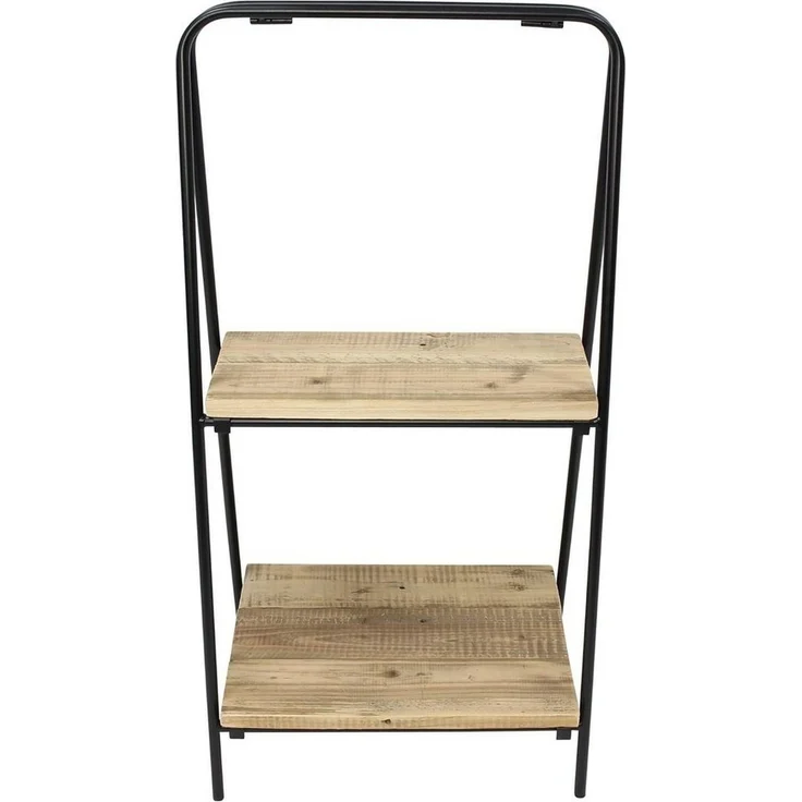 Dekoleidenschaft Standregal "Modern" aus Metall, schwarz + 2 Böden aus recyceltem Holz, klappbar, Regal, Blumenregal, Etagere, Pflanzenständer, Pflanzenregal – Bild 2