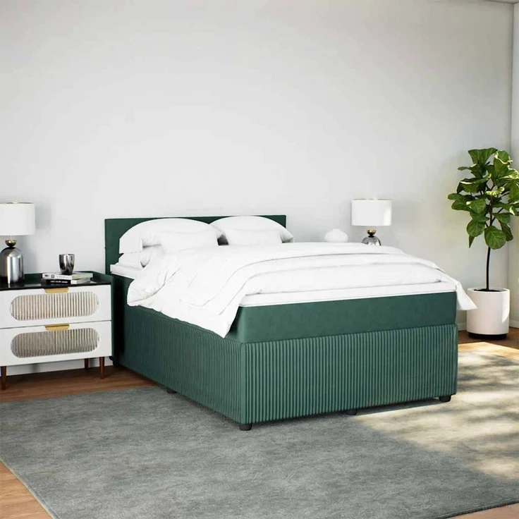 vidaXL Boxspringbett mit Matratze Dunkelgrün 140x190 cm Samt 3287737 – Bild 3