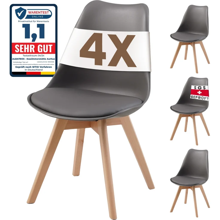 Albatros Esszimmerstühle 4er Set AARHUS, Grau - Beine aus Buche Massiv-Holz, Skandinavisches Retro-Design, bequemer Schalenstuhl - Eleganter Küchenstuhl, Stuhl Esszimmer für Esstisch – Bild 2