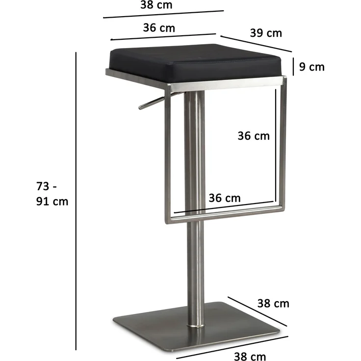 Barhocker Schwarz Kunstleder Edelstahl Drehbar Höhenverstellbar Modern – Bild 4