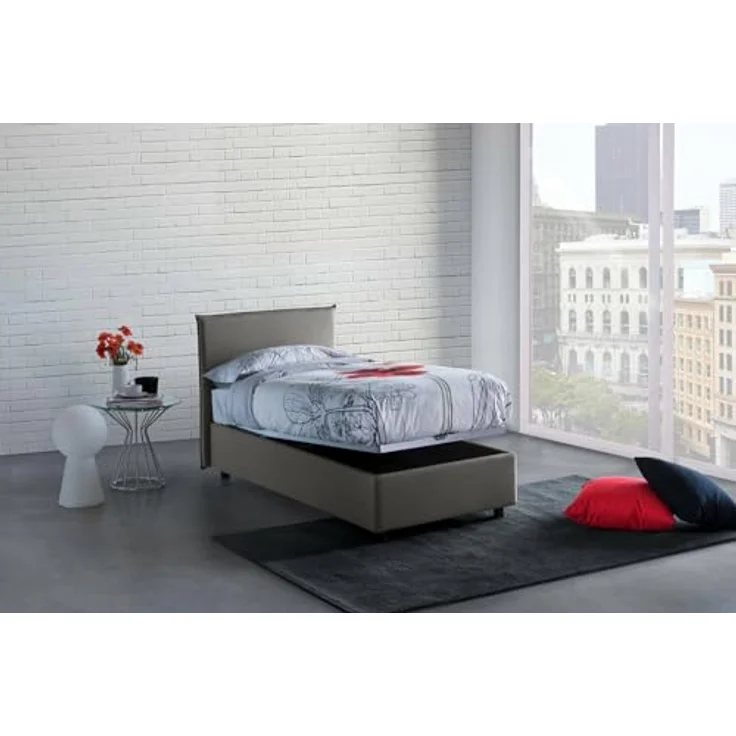 Talamo Italia - Einzelbett Cira, Bettkasten mit Stoffbezug, 100 % Made in Italy, Öffnung vorne, geeignet für Matratzen 90x200 cm, Grau – Bild 4