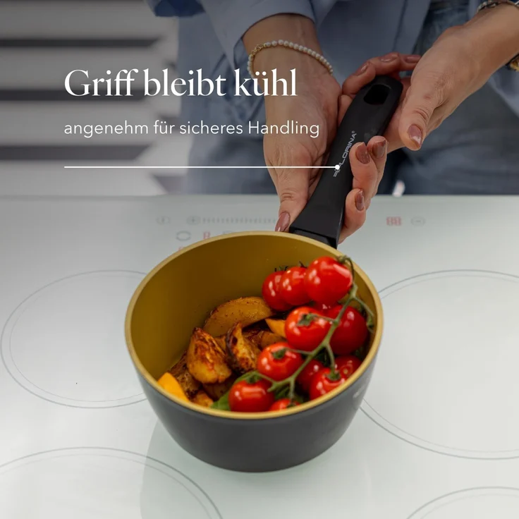 FLORINA AMVEGAN Aluminium Kasserolle 16 cm I 1,1L I Hohe Haltbarkeit I Olivenöl-Keramikbeschichtung I Einfaches Kochen & Spülen I Für alle Herdarten I Originales Design – Bild 7