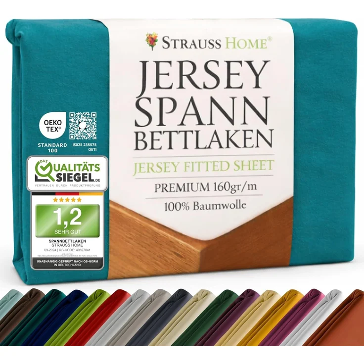 Strauss Home Spannbettlaken Premium, Gummizug: Rundumgummi, 150gr/m2 Premium Jersey 100% Baumwolle