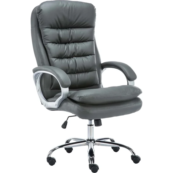 DELUKE® Bürostuhl SOUK - 116x68x77, Grau Kunstleder Metall in Chromoptik Gestell ergonomische Bürostühle Homeoffice Stuhl mit Rollen – Bild 1
