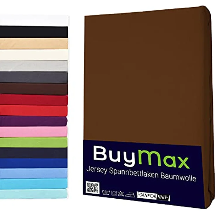 Buymax® Spannbettlaken 120x200 cm Baumwolle 100% Spannbetttuch Bettlaken Jersey, Matratzenhöhe bis 25 cm, Farbe Schokobraun – Bild 2